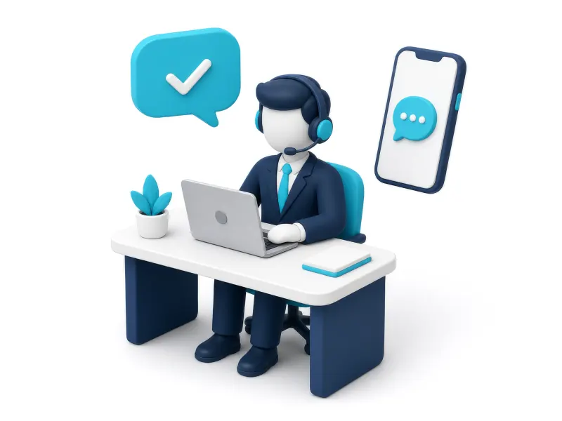 Asesor de LMO Express atendiendo por chat y teléfono